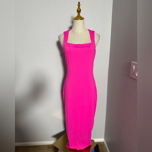 NWT-Summer Bodycon Midi Dress Sleeveless Square Neck Slim Fit Back Slit Long - Picture 4 of 7